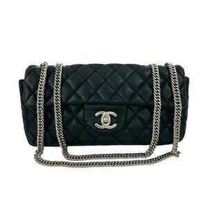 CHANEL Matelasse Coco Mark Lambskin Chain Shoulder Bag, Black, 34255
